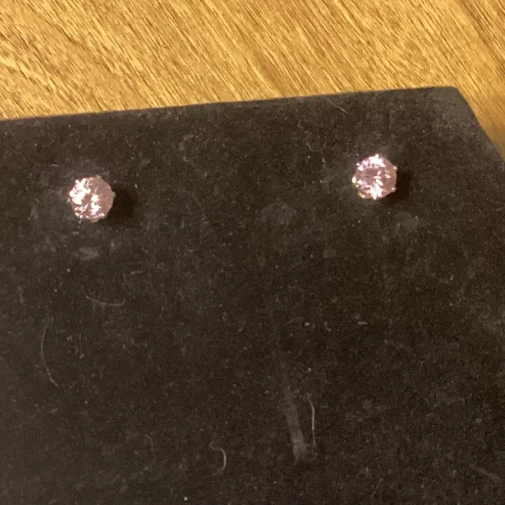 Set of Two Pair or Crystal Stud Earrings in Pink and Clear